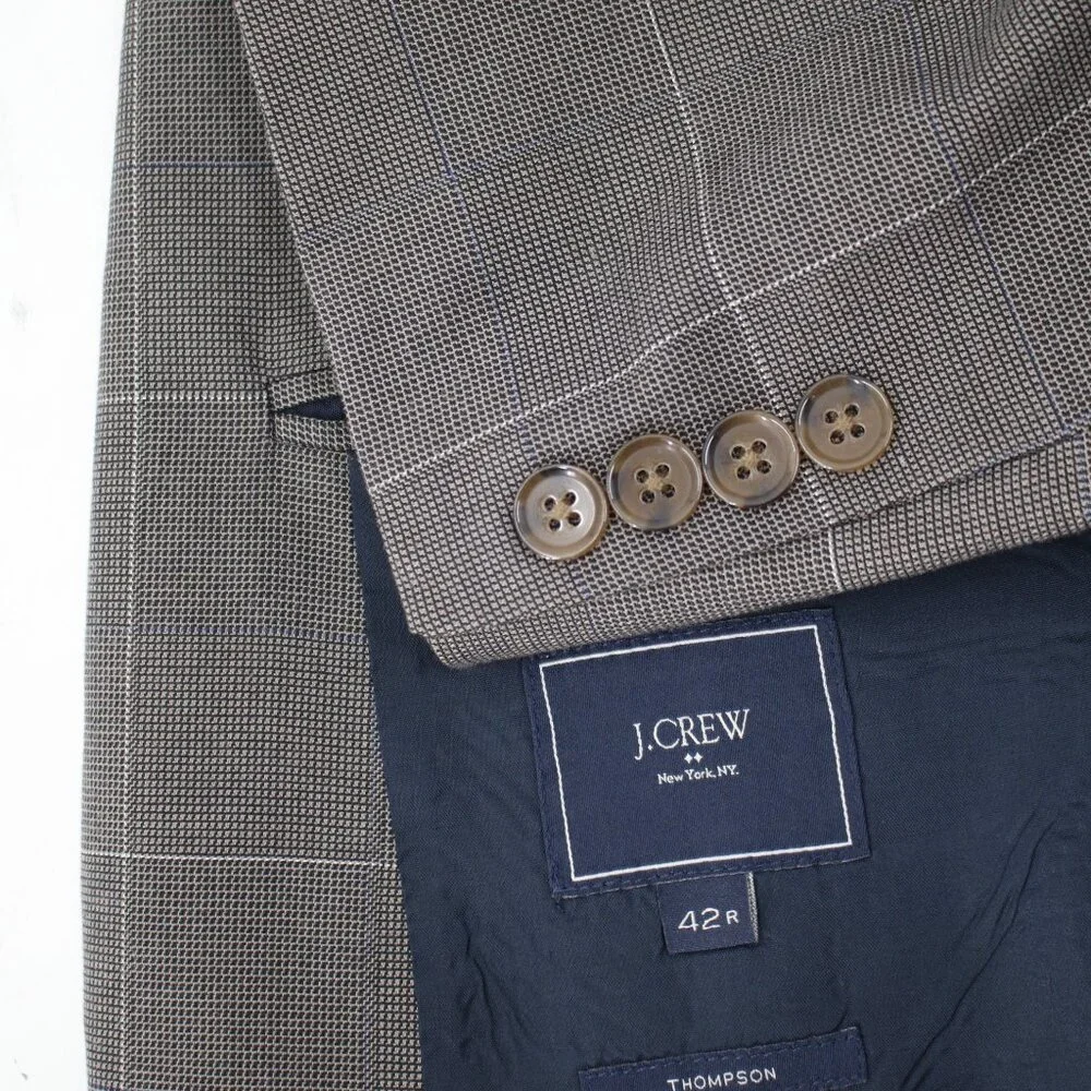 J Crew Sport Coat Mens 42R Thompson Cotton Windowpane Plaid‎ Single Breasted